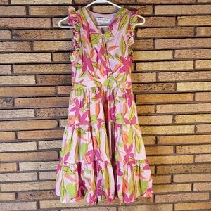 Taylor XS Pink and Green Floral Tiered Dress